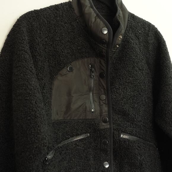 NWT Fashion Womens Snap Button Fleece Jacket Three Zipper Pockets Black Size S - Picture 2 of 9